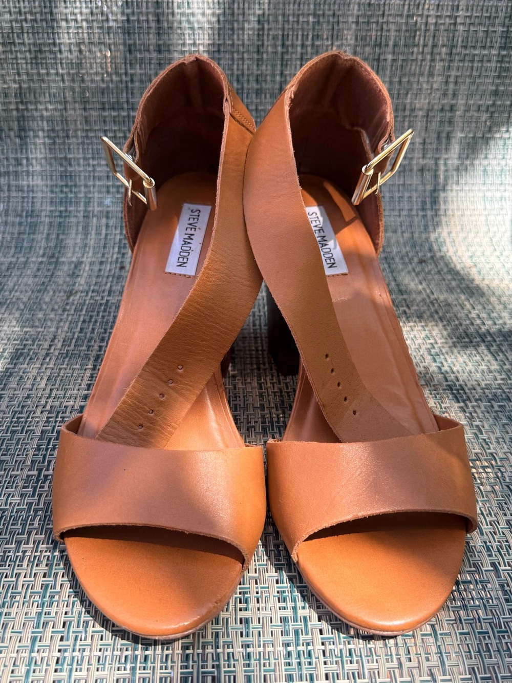Steve Madden Cognac Leather Block Heel Sandals